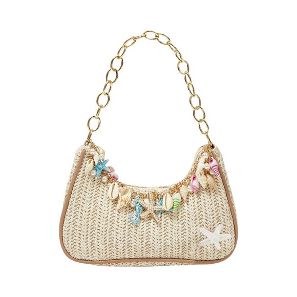 Handbags - 4853 Boho Seashell Starfish Straw Shoulder Handbags Chain Strap Top Handle